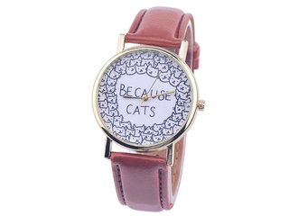 ZEGAREK BECOUSE CATS KOTY ZŁOTY PASEK DAMSKI RETRO